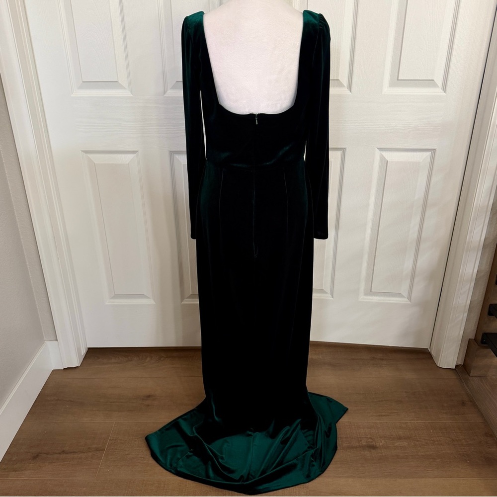 JENNY YOO Rachel Velvet Emerald Green SquareNeck Dress Gown 35" Bust Prom Bridal - Picture 4 of 16